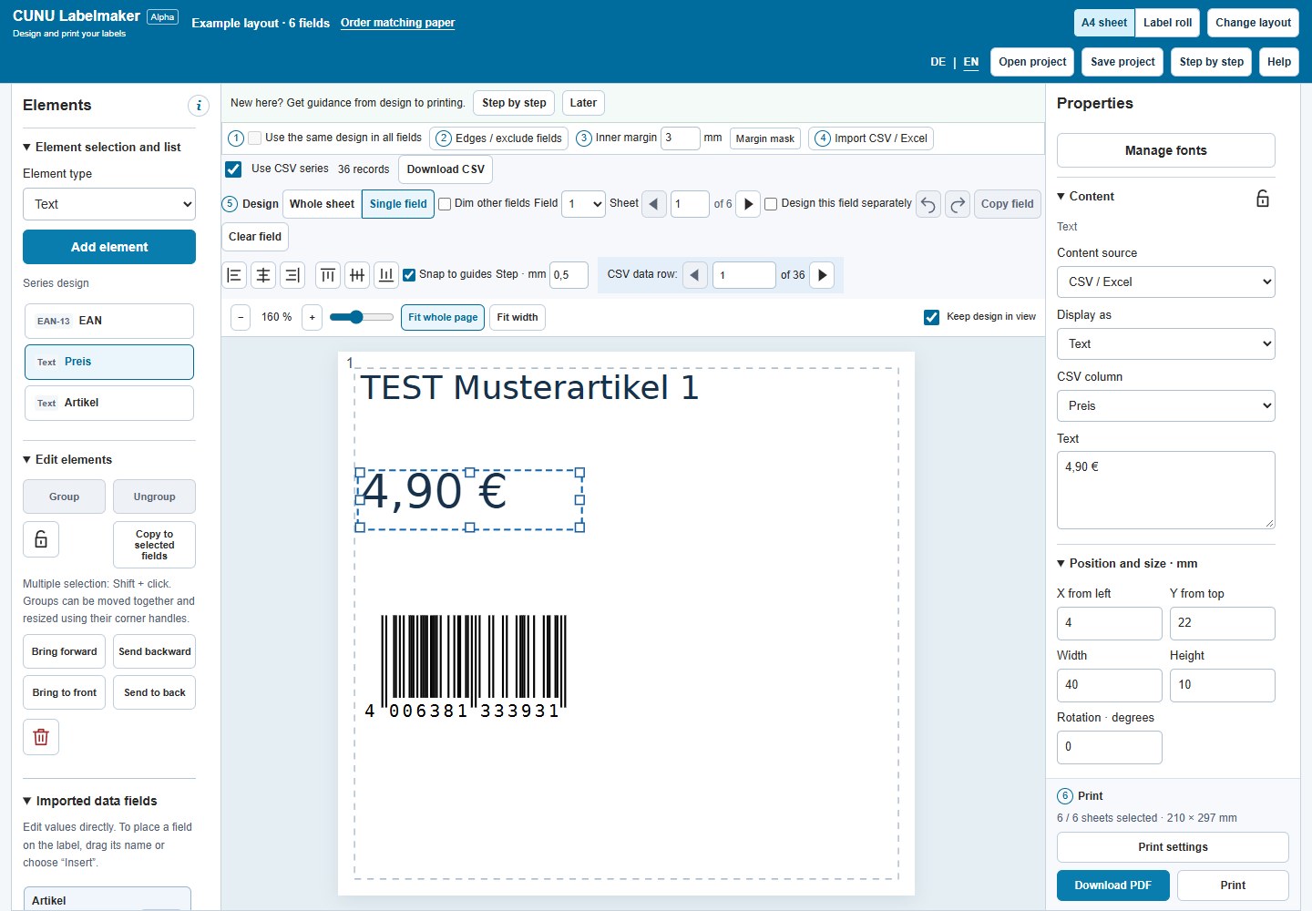 Simplified CSV properties with a prepared price